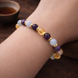 Strength Bracelet – Crafted With Care Handcrafted gemstone bracelet showing careful assembly and gold accents