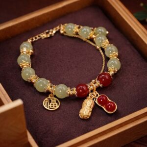 Harmonized Fortune · Jade & Red Stone Bracelet