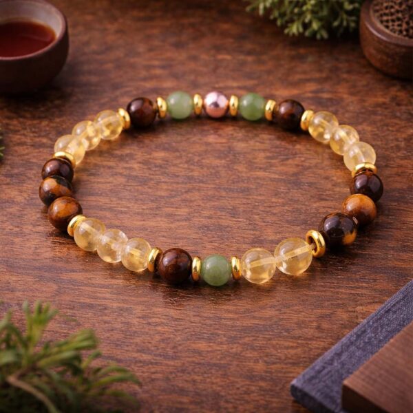 Good Luck Bracelet – Lifestyle Scene Good Luck gemstone bracelet styled in a calm lifestyle setting