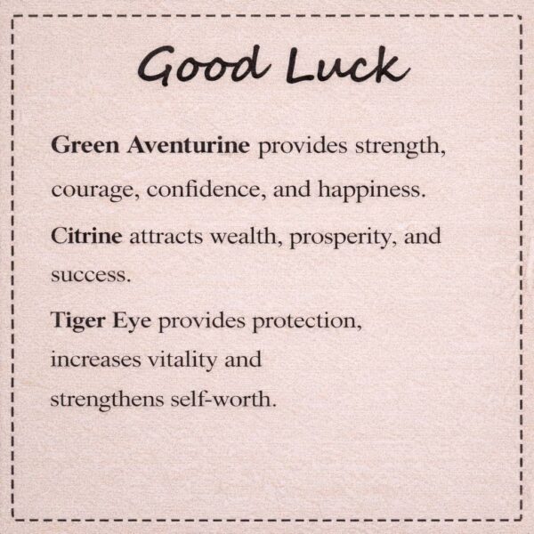 Good Luck Bracelet – Symbolic Meaning Symbolic meaning card explaining the gemstones used in the Good Luck bracelet