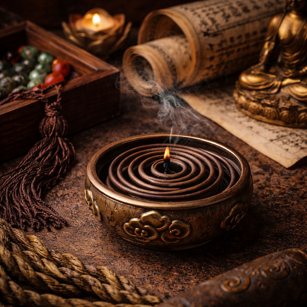Symbolic objects inspired by ancient Eastern traditions and spiritual rituals