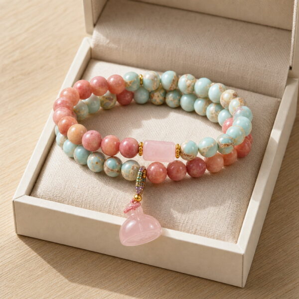 Blush Harmony Double-Wrap Stone Bracelet - Display Box Blush Harmony Double-Wrap Stone Bracelet, product in a neutral open display box