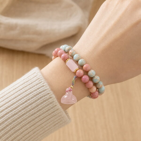 Blush Harmony Double-Wrap Stone Bracelet - Wrist Blush Harmony Double-Wrap Stone Bracelet, faceless natural wrist wearing the product