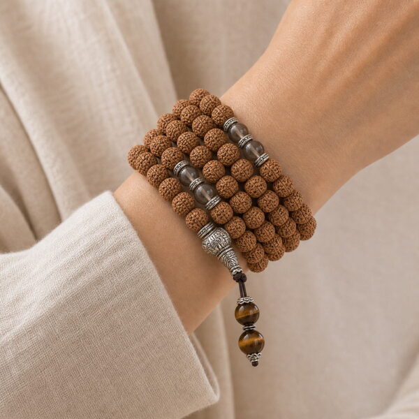 Cloud Path 108-Bead Bodhi Seed Mala - Multi Wrap Wrist Cloud Path 108-Bead Bodhi Seed Mala, faceless multi-wrap wrist view