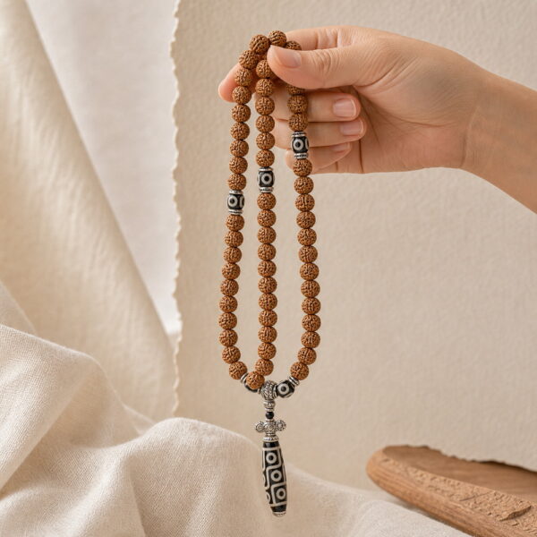Enduring Blessing 108-Bead Bodhi Seed Mala - Handheld Drape Enduring Blessing 108-Bead Bodhi Seed Mala, mala draped naturally from one hand