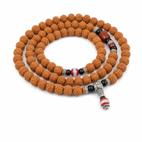 Rising Sun 108-Bead Bodhi Seed Mala - White Background Rising Sun 108-Bead Bodhi Seed Mala, complete 108-bead mala on pure white
