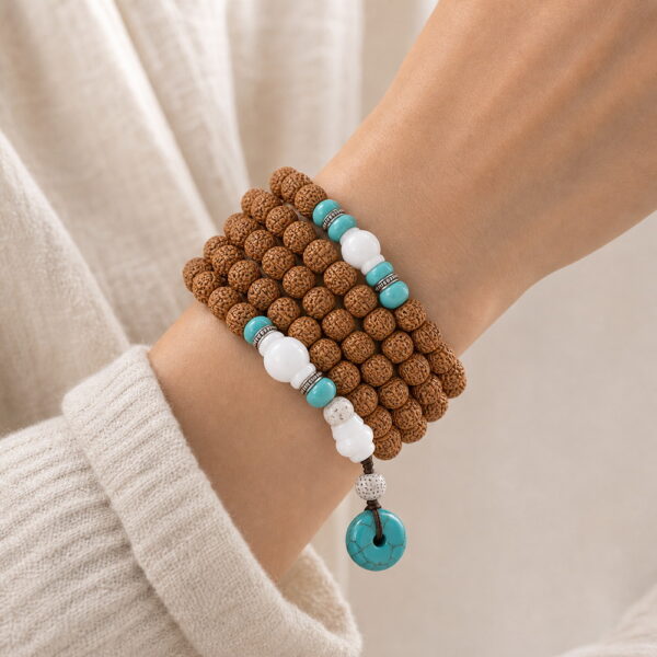 Still Waters 108-Bead Bodhi Seed Mala - Multi Wrap Wrist Still Waters 108-Bead Bodhi Seed Mala, faceless multi-wrap wrist view