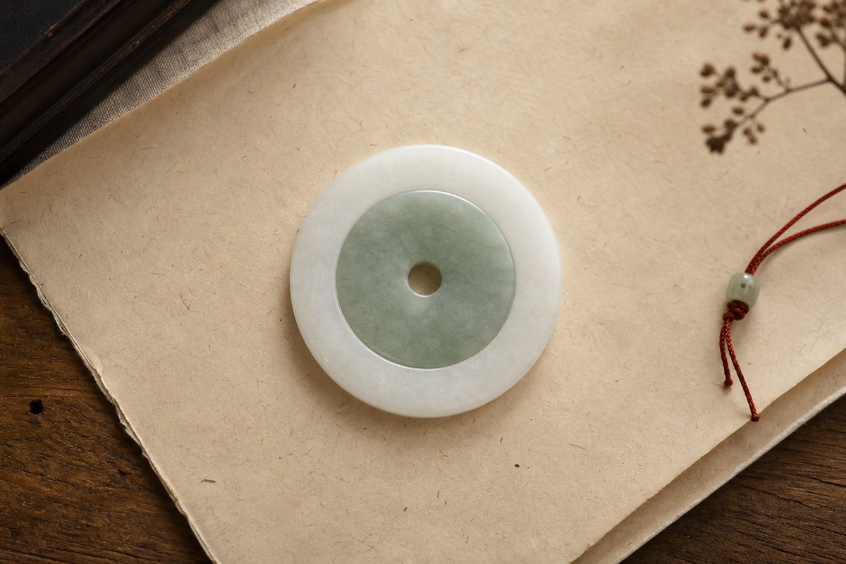 Two concentric jade discs on parchment for double-disc jade meaning