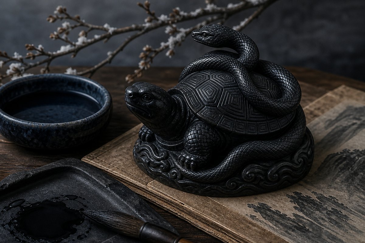 Black Tortoise (玄武) symbol for the north, water element, winter, longevity, and stability