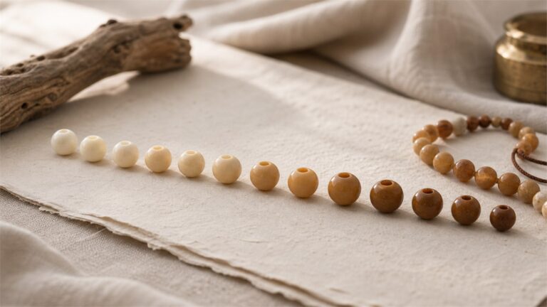 Bodhi root beads progressing from ivory to honey, caramel, and amber patina