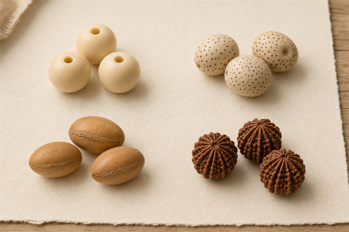 Bodhi root, Xingyue, Fengyan, and Rudraksha beads shown in four texture groups