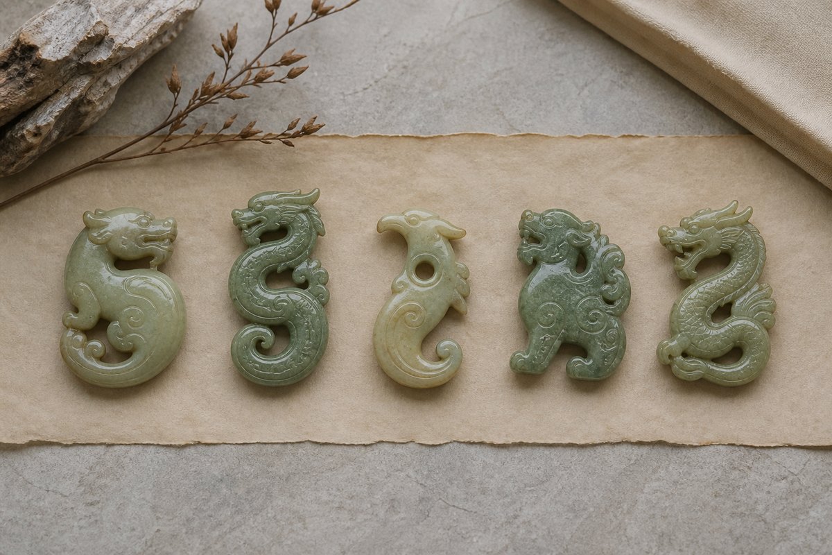 Jade motif samples comparing Chilong (螭龙) with Qiu dragon, Kui dragon, Chihu, and formal dragon forms