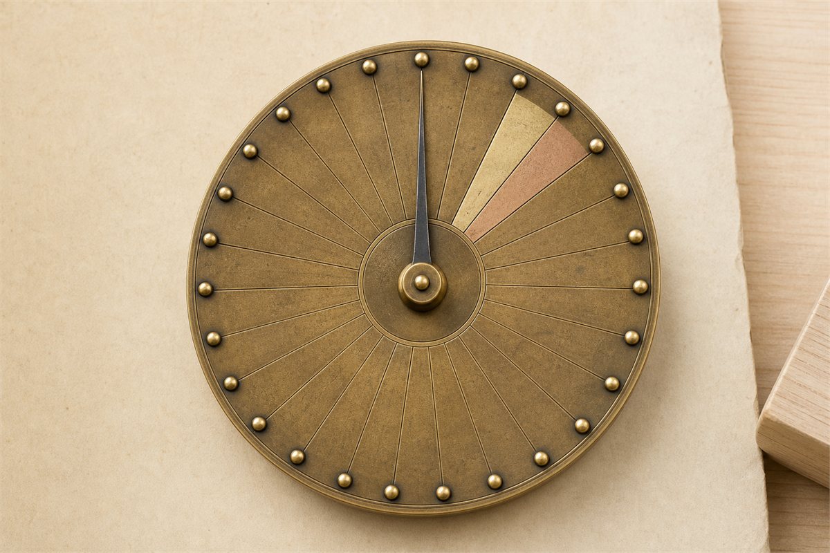 Brass compass model with twenty-four equal perimeter divisions and two adjacent highlighted sectors
