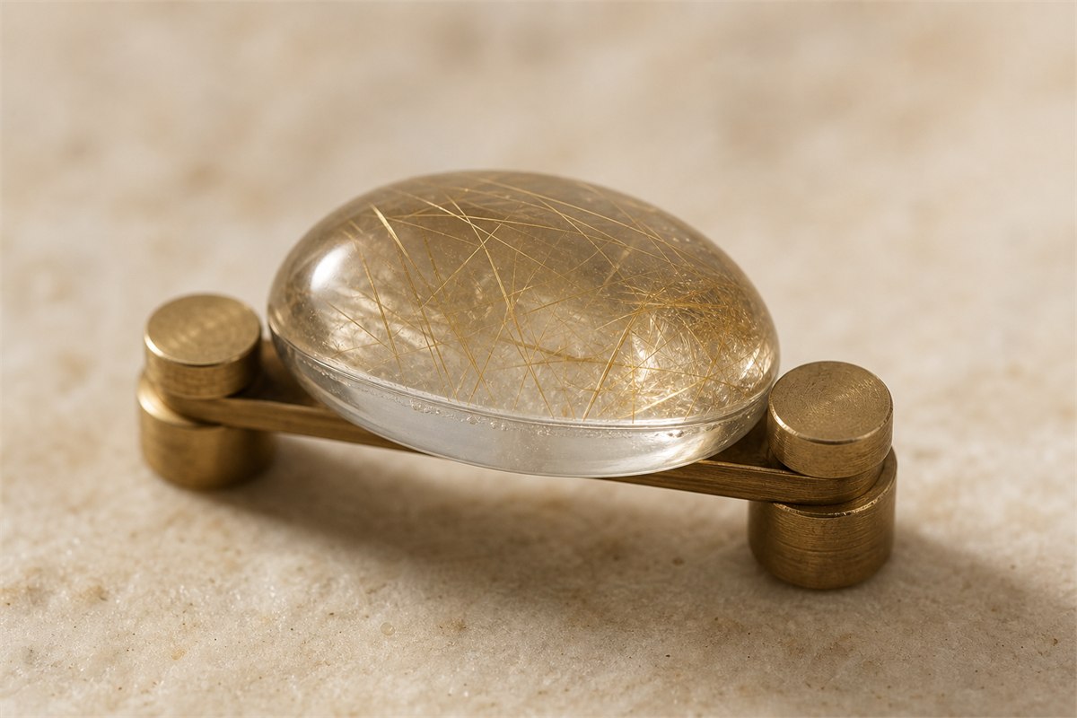 Side macro of an assembled cabochon with a thin curved join line and different luster across its layers