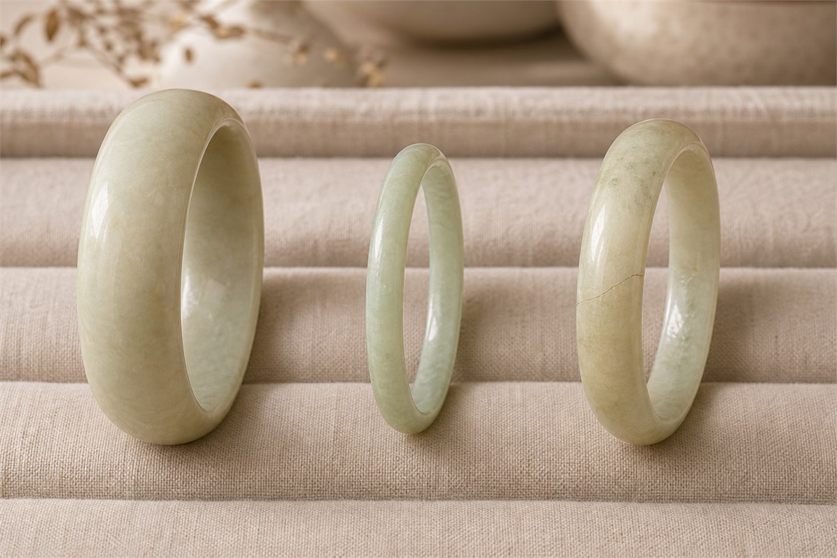 Three bangles comparing a substantial wall, a thin wall, and a natural fracture.