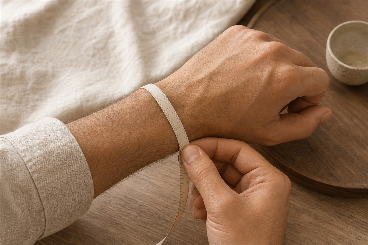 Soft measuring tape resting around a man’s wrist without compressing the skin