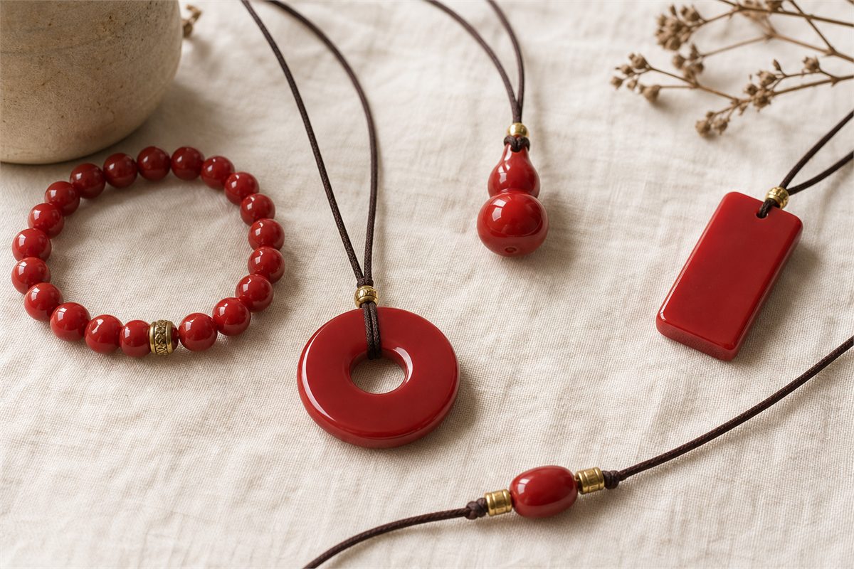 Round bead bracelet, circular pendant, gourd pendant, plain plaque, and focal bead necklace