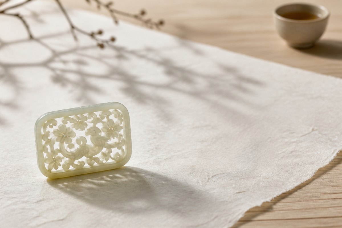 Openwork jade carving (镂空玉雕) showing empty-solid balance and pierced negative space