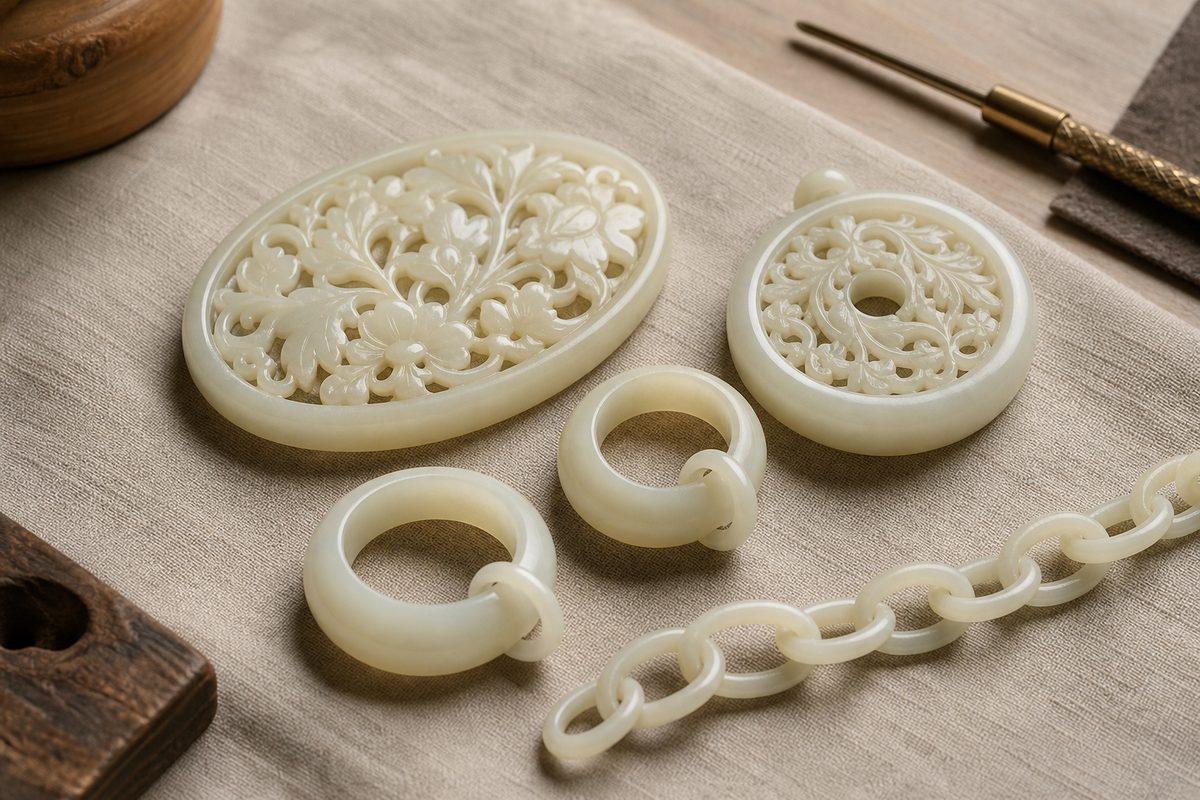 Pierced carving / Tou Diao (透雕) and openwork carving / Lou Diao (镂雕) jade samples with active rings