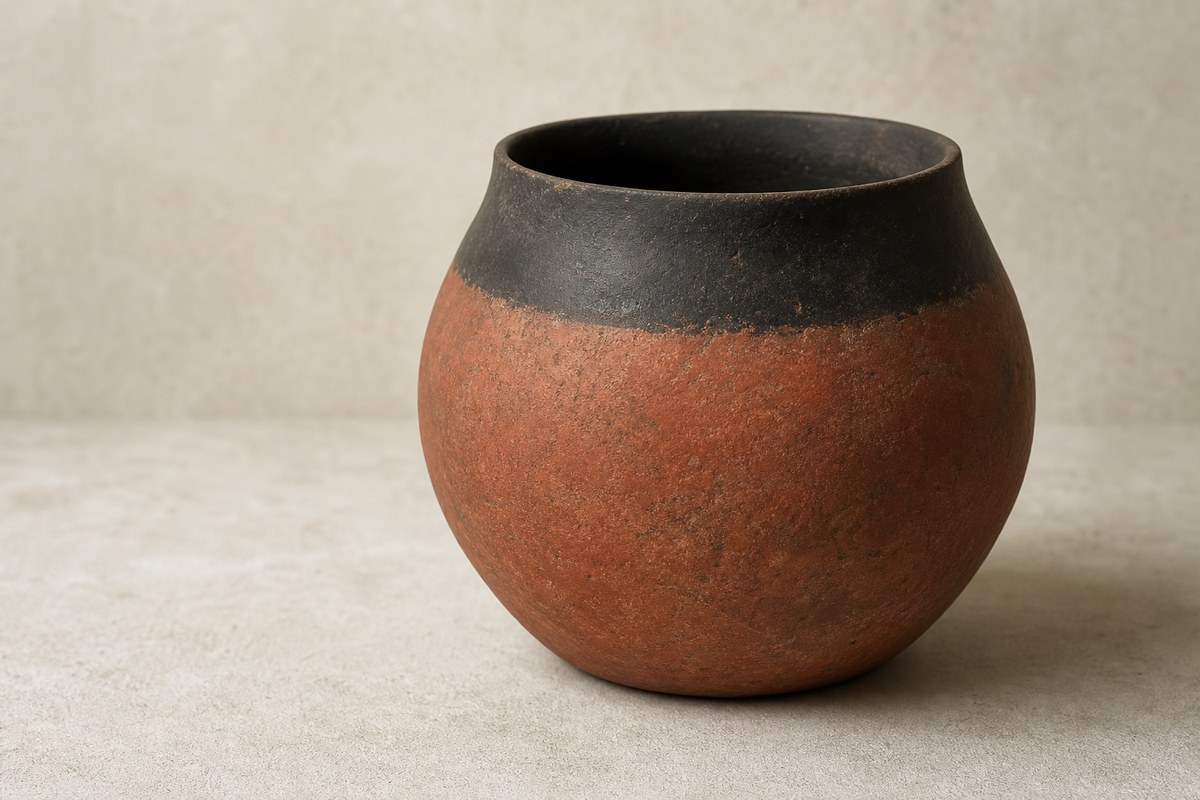 Predynastic black-topped red ware vessel with a polished red body and blackened rim