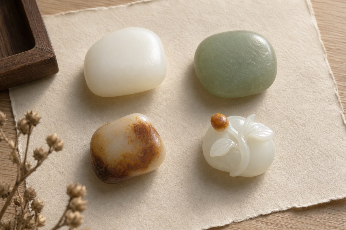 Qiaose jade carving (俏色玉雕) comparison of pure color jade and clever color stone
