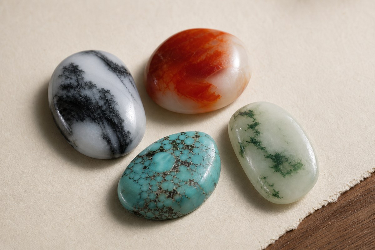 Qiaose (俏色) material close-up of Qinghua jade, Nan Hong, turquoise iron lines, and jadeite texture
