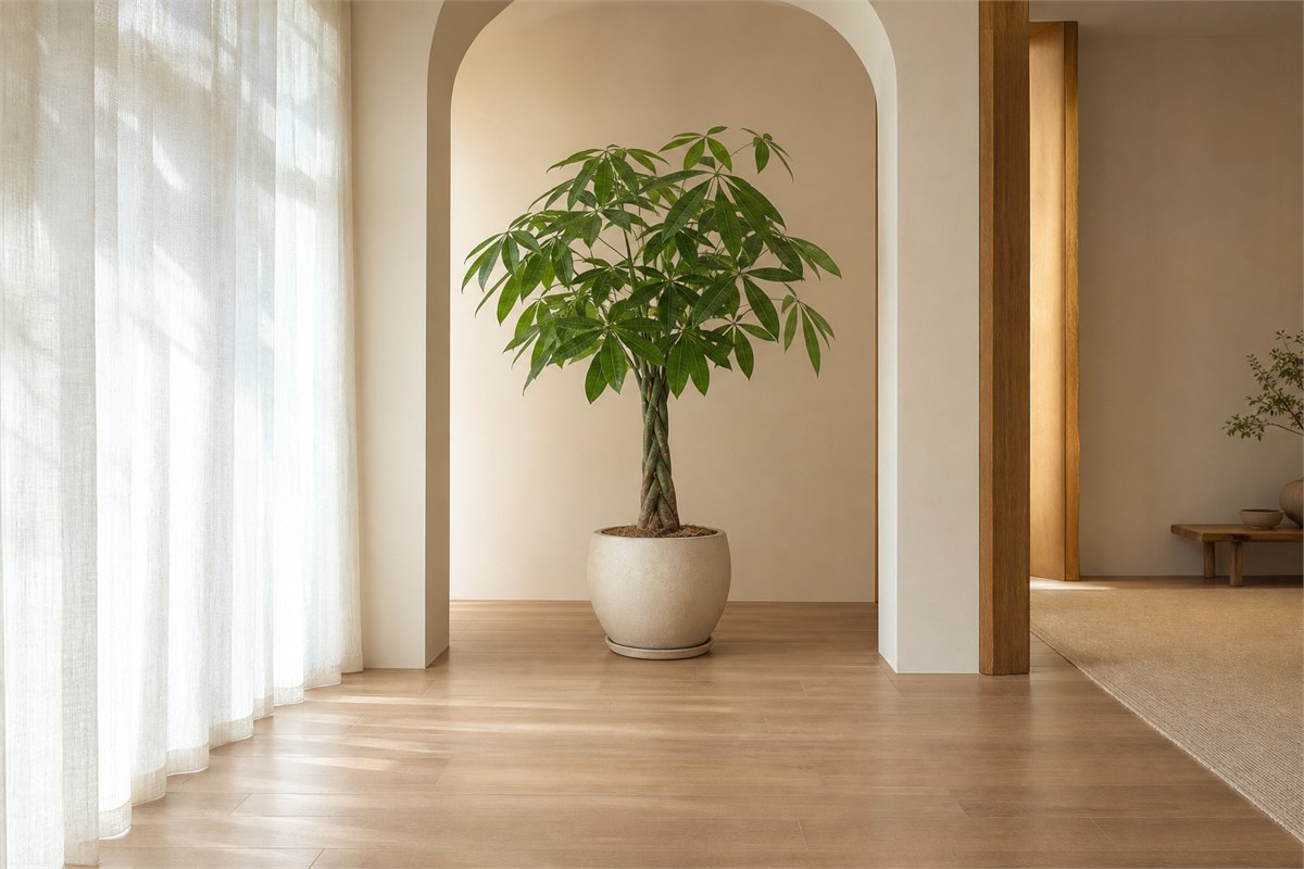 Stable money tree placed near window light and away from walkways and heating vents