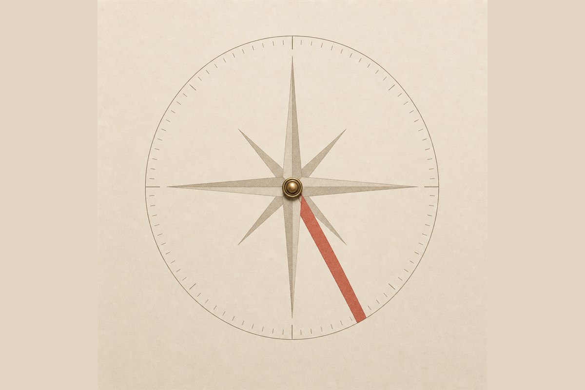 Minimal compass diagram with a narrow south-southeast wedge highlighted