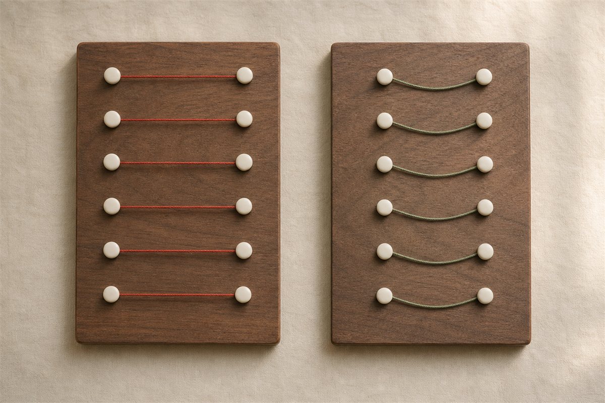 Two boards showing six straight opposite links and six curved partner links