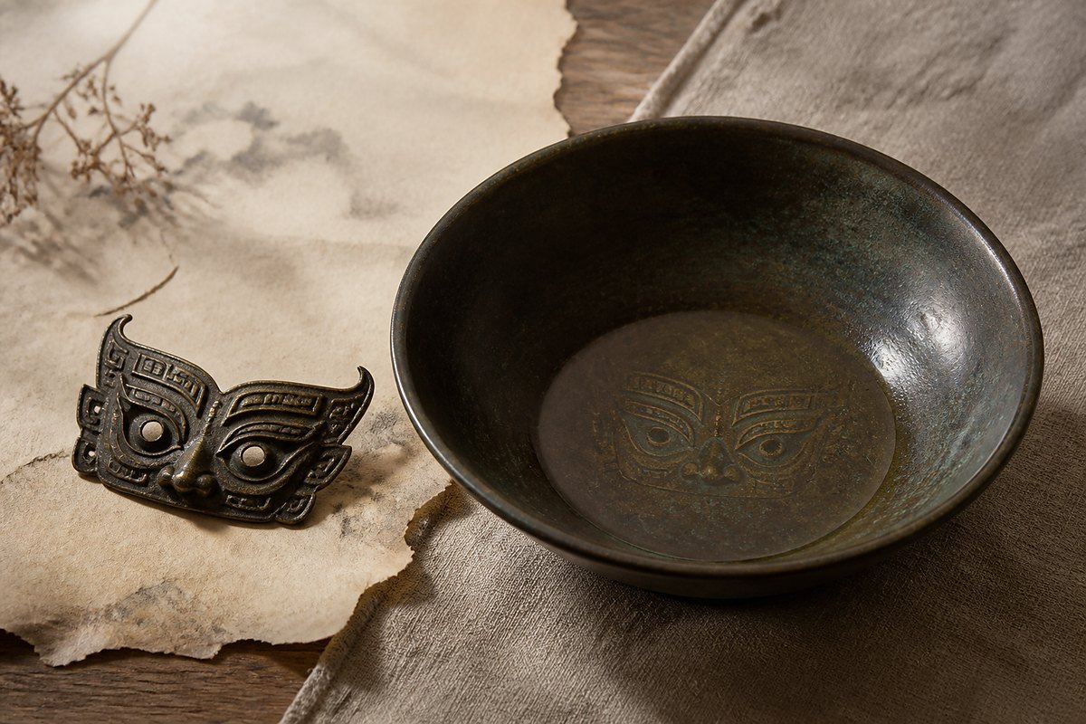 Taotie (饕餮) bronze bowl motif used as a warning against greed and unchecked appetite