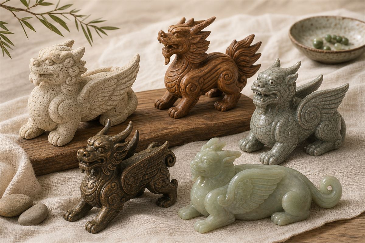Contemporary Tianlu-inspired craft samples in stone, wood, ceramic, bronze, and jade
