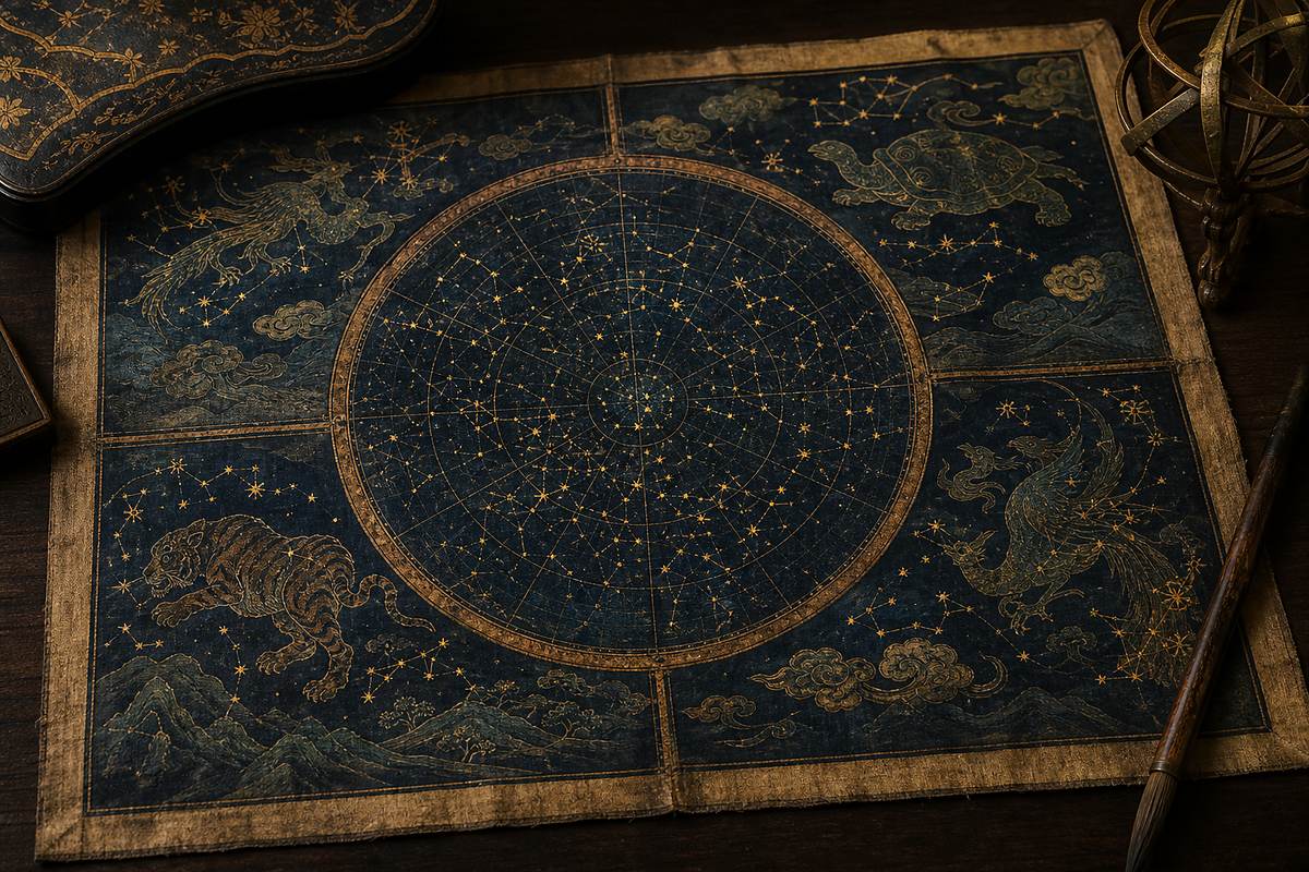 Twenty-Eight Lunar Mansions (二十八宿) star chart divided into Four Symbols (四象) sky regions