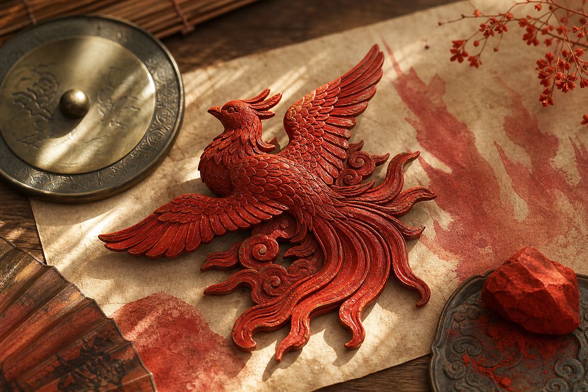 Vermilion Bird (朱雀) symbol for the south, fire element, summer light, and renewal