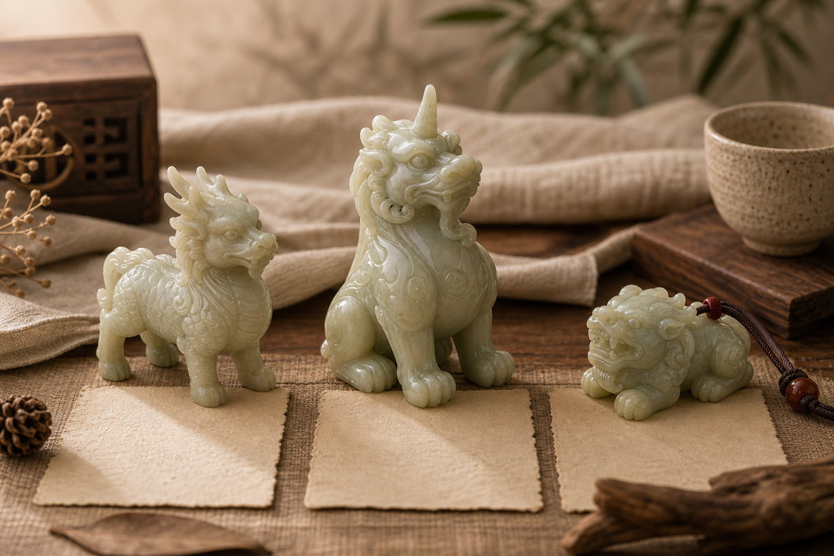 Xiezhi (獬豸) shown as the main justice beast beside Qilin and Pixiu symbolic charms