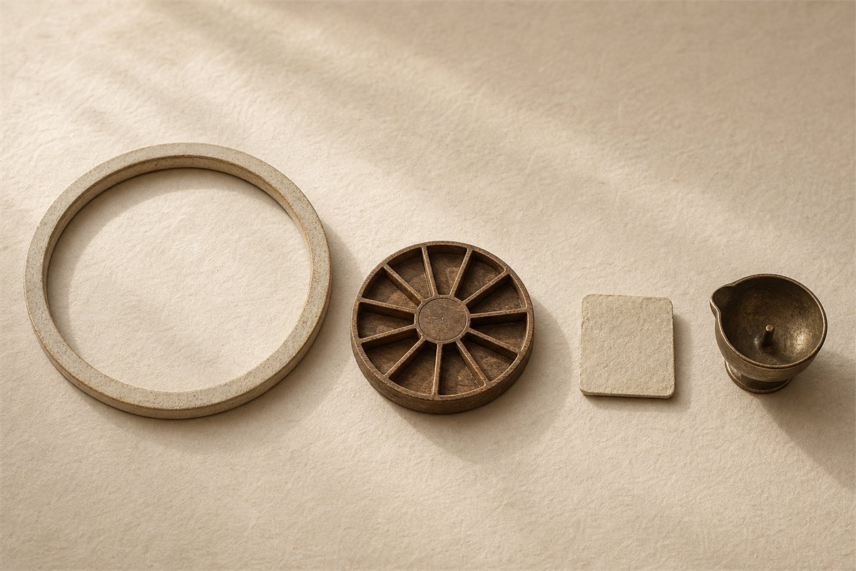 Four separate timekeeping objects representing year, month, day, and double-hour
