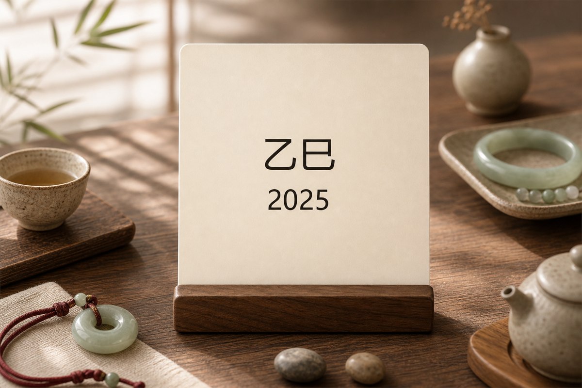 Modern almanac card printed with 乙巳 and 2025