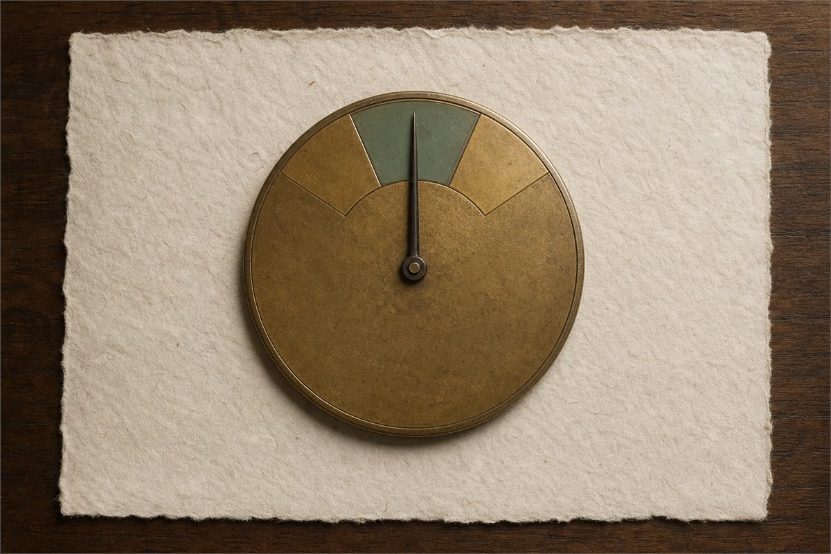 Plain brass compass disk with a green center wedge in the three-part northern sector