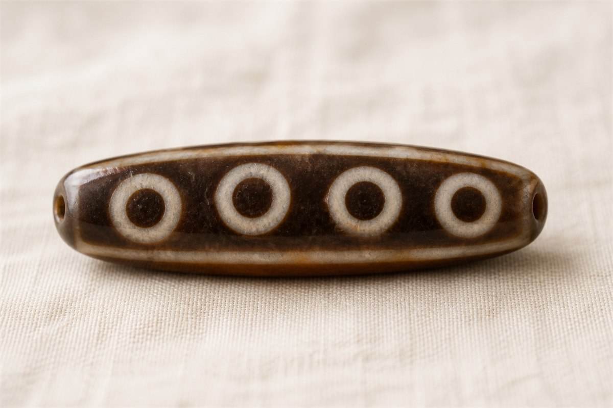 Single modern agate bead with exactly four visible concentric eye motifs