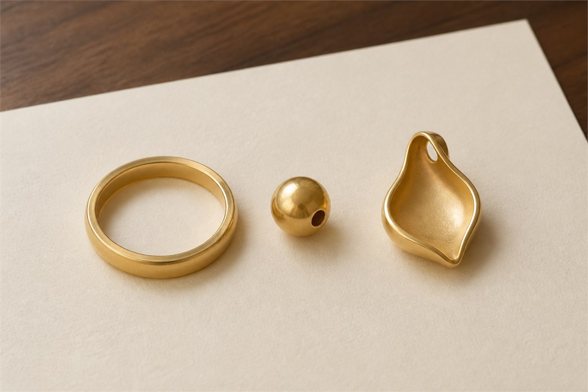 Gold ring band hollow bead and open-back pendant shell showing different construction