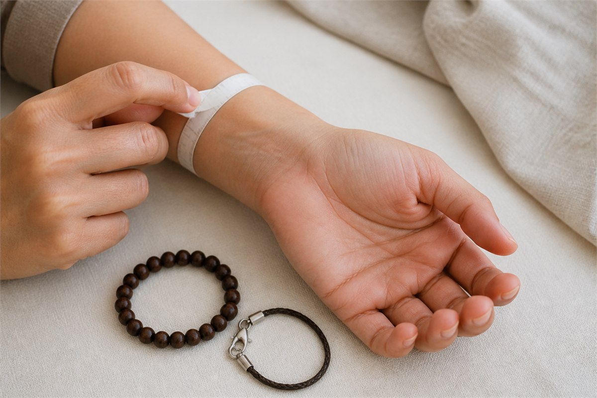 Soft measuring tape placed around a wrist without pulling tight