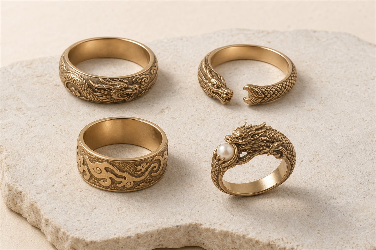 Four dragon rings with closed open wide and raised constructions