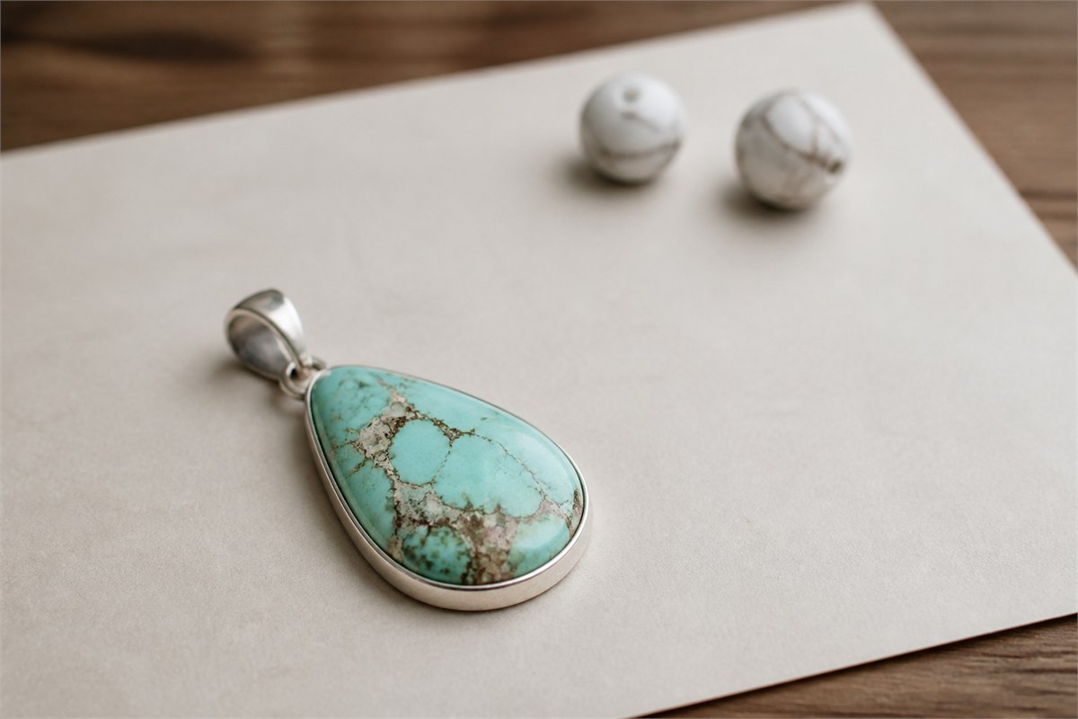 Pale blue-green turquoise cabochon pendant with brown matrix in a silver bezel