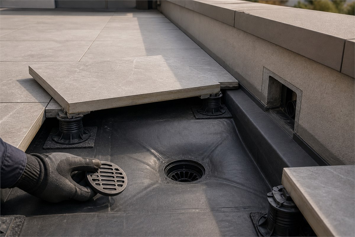 Removable pedestal paver exposing a protected roof drain and parapet overflow opening