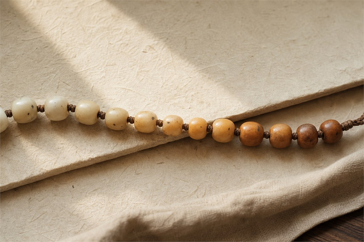 Xingyue strand transitioning from cream through honey to warm brown beads