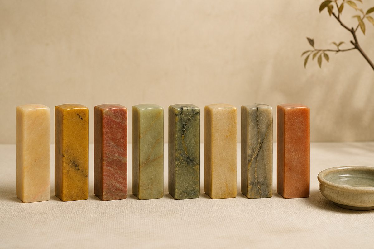 Uncarved seal stones in varied natural colors