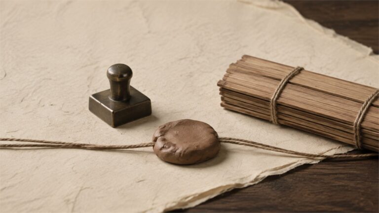 Separate seal matrix and clay sealing beside corded wooden slips
