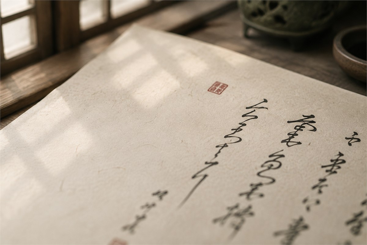 Small red leading seal placed near the upper opening of a Chinese calligraphy composition
