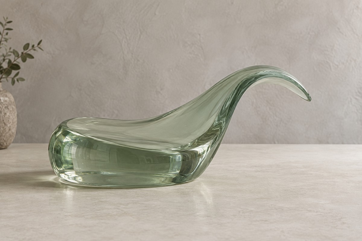 Pale green glass wave with a thick rounded base and a thinner rising crest.