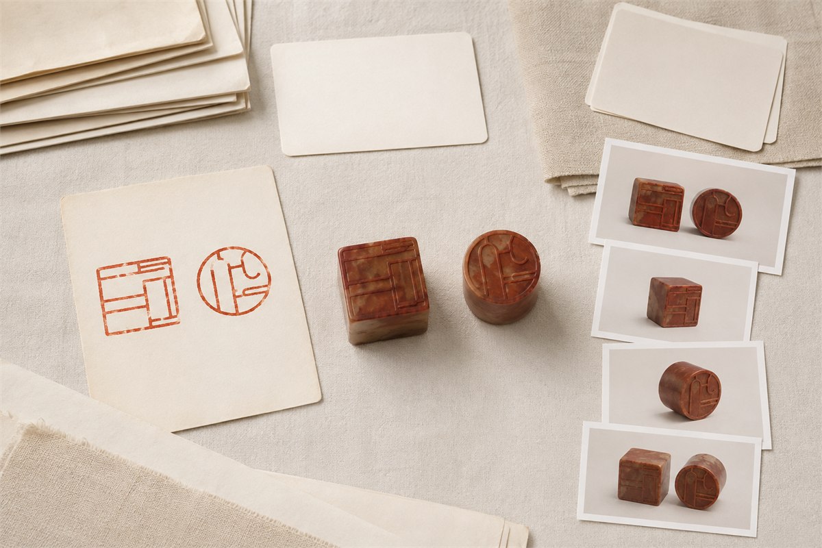Two seals photographed with separate impressions and an archival record card