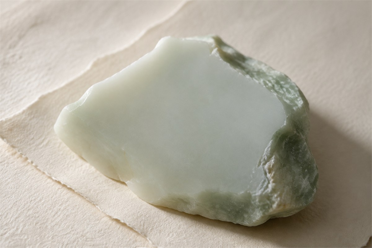 Pale celadon stone with a softly polished face and an uneven outer edge.